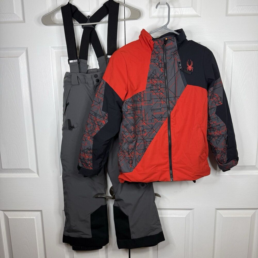 Spyder Red Black Boys Girls Snow Ski Suit Jacket-12 Pants-10 Bib Set